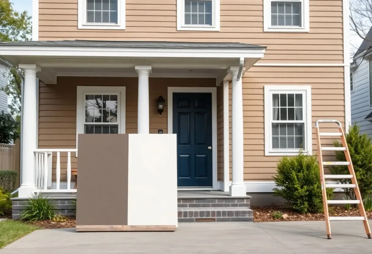 Exterior of a well-maintained residential home with freshly painted siding in a neutral, timeless color palette