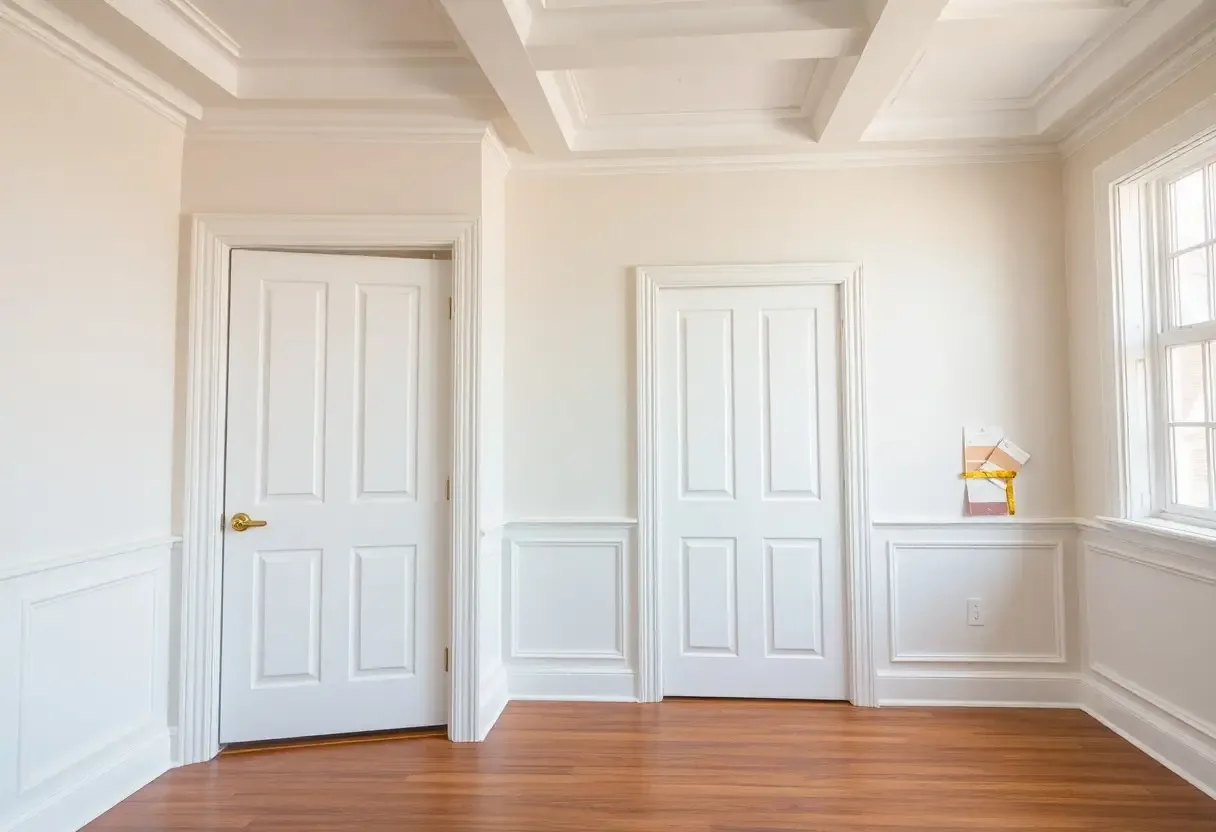 Refinished interior trim, doors and a coffered ceiling in a Calvert County home